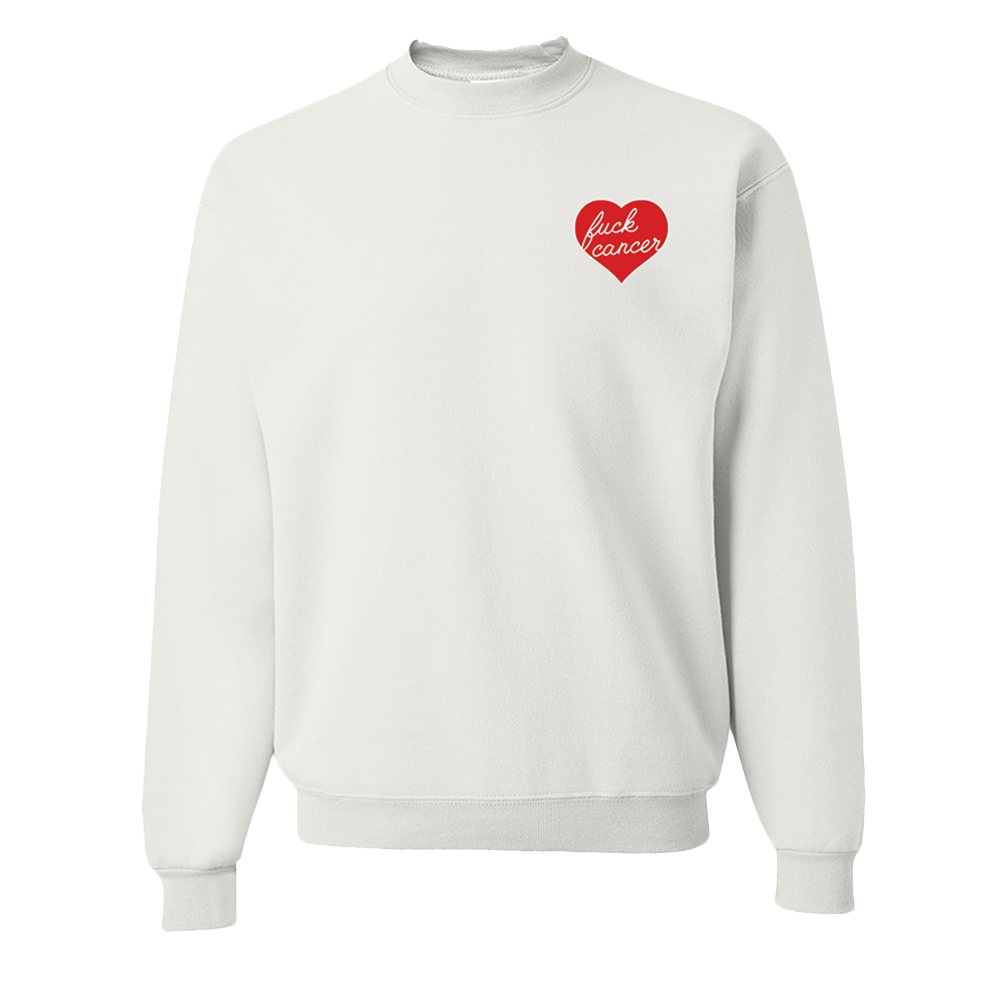 F cancer cursive heart white crewneck