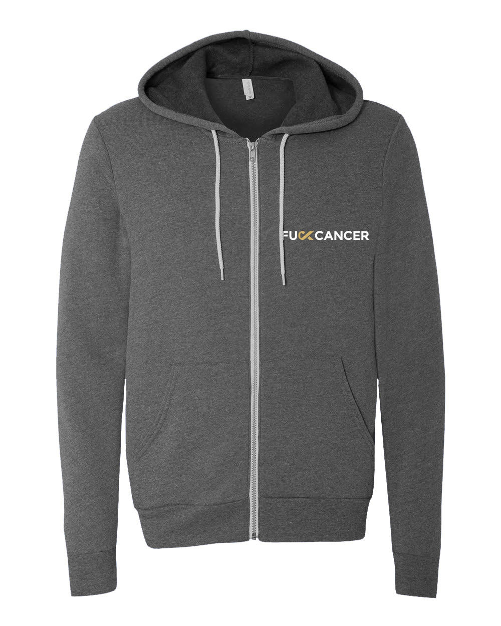 F cancer left chest print grey zip up hoodie 