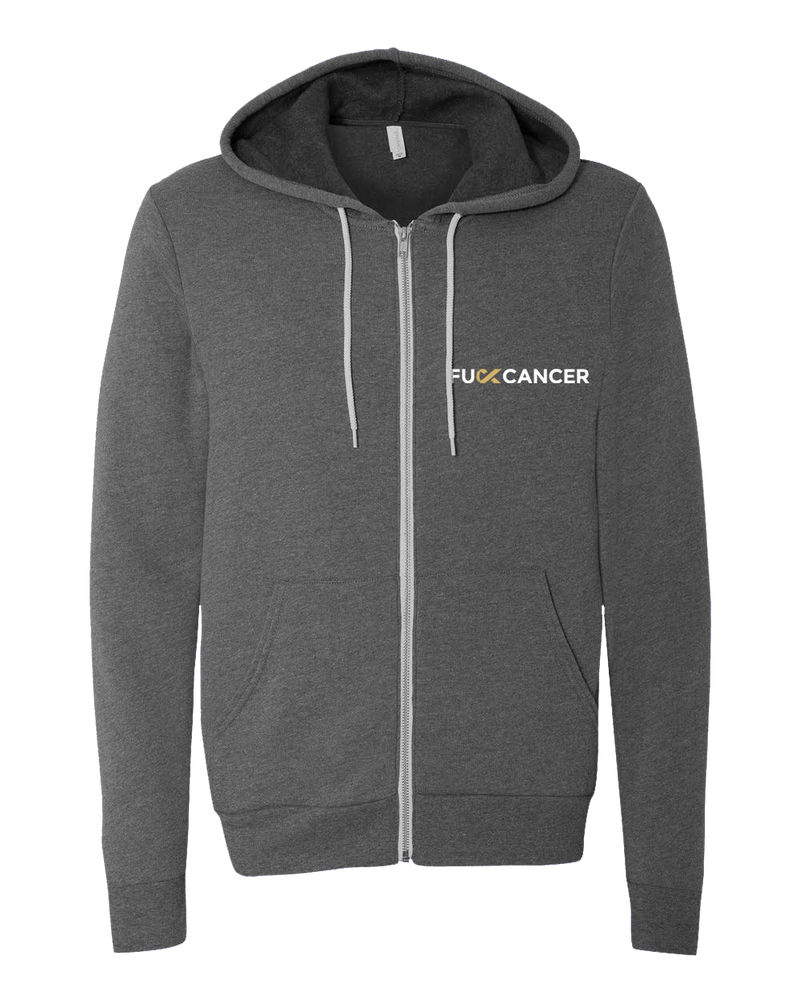 F cancer left chest print grey zip up hoodie 