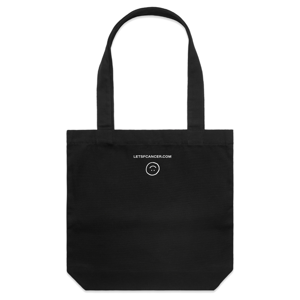 Street collection upside down white logo black canvas tote back F Cancer